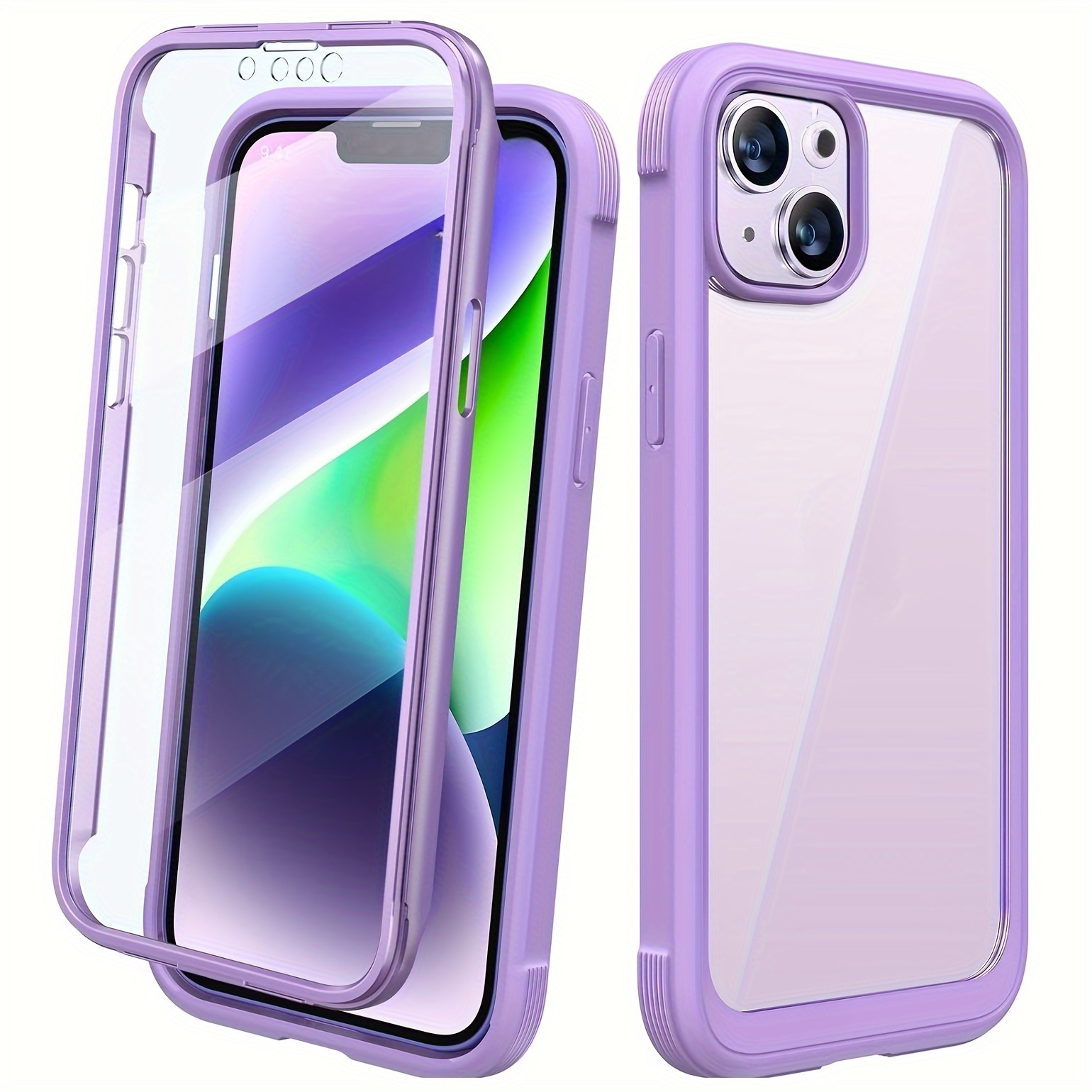 Touch Sensitive Miracase 360 Degree - Full Body Protective Case with Built-in Screen Protector - For iPhone 15 14 13 12 11/ Plus/ Pro/ Pro Max, Pink, Purple