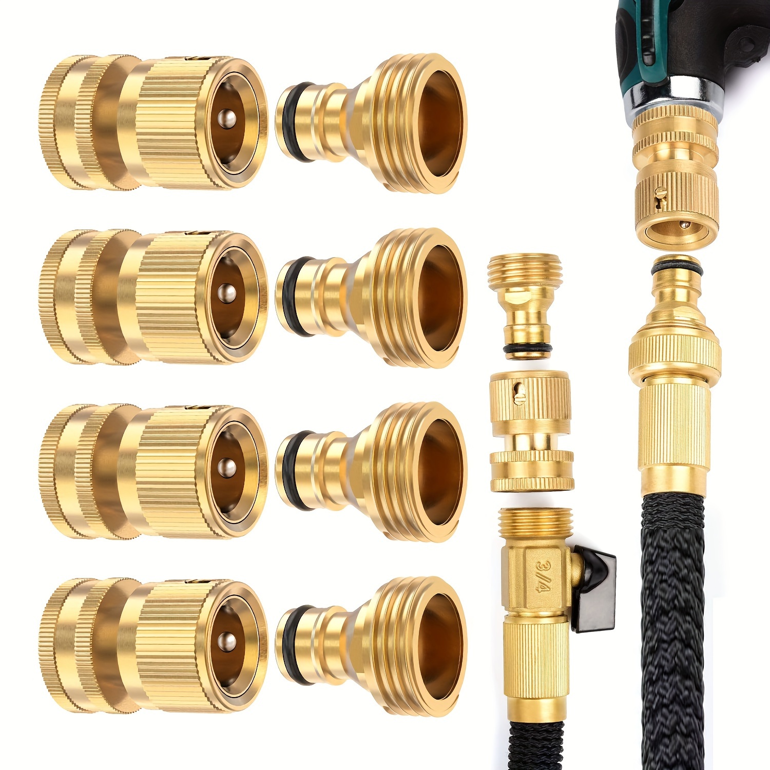 

8pcs/4set Brass Hose Connector Garden Watering Hose Connector 3/4 Quick Connector 6 Split Pipe