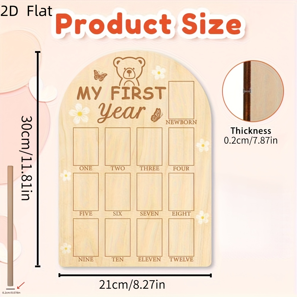 TEMU 2d Flat 1pc " Year Photo Display Board" - 12-month Milestone Photo Board - Wooden Decoration For 1st Birthday Celebration, Gift For