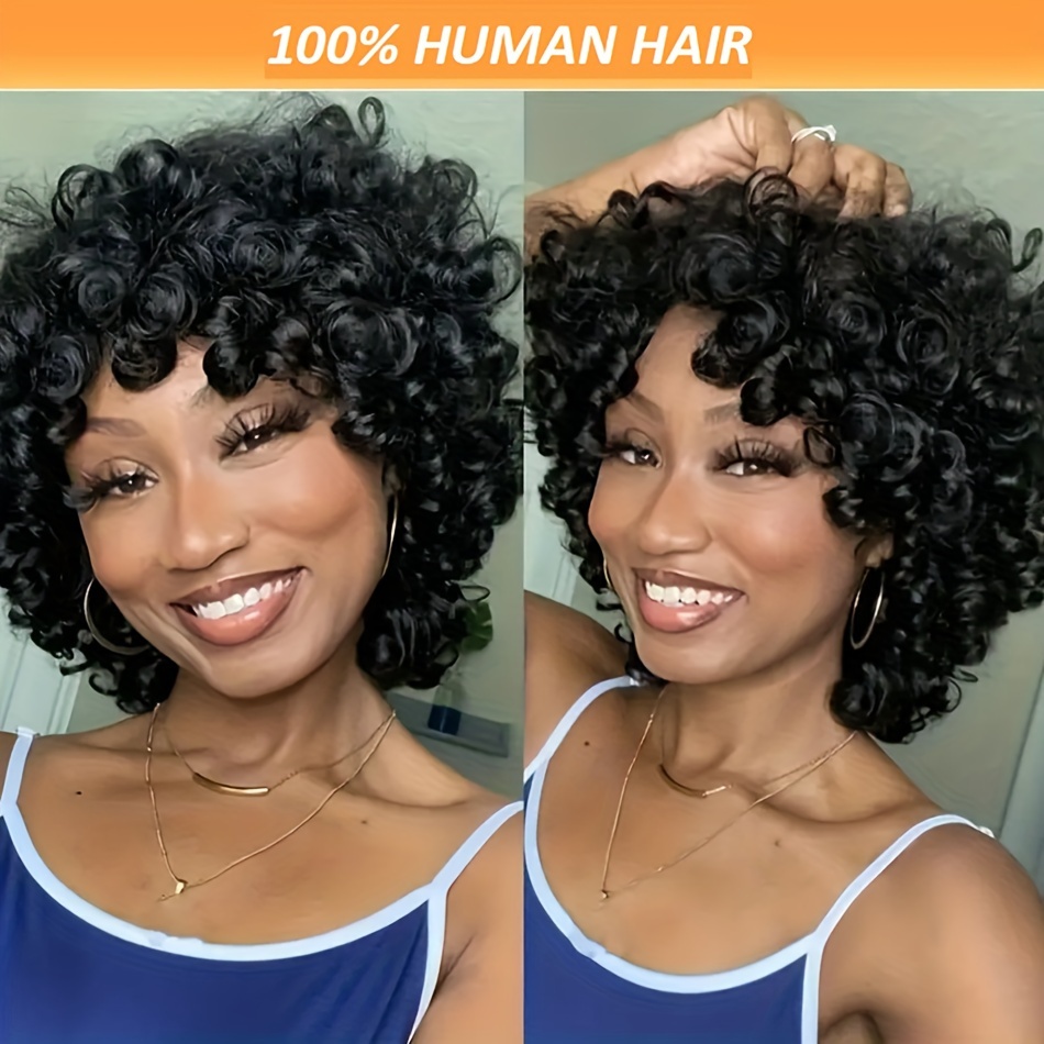 

Elegant Big Loose Wave 100% Human Hair Bouncy Curly Wig - Rose Curly Glueless Human Hair For African American Women - 180% Density - 10 Inch