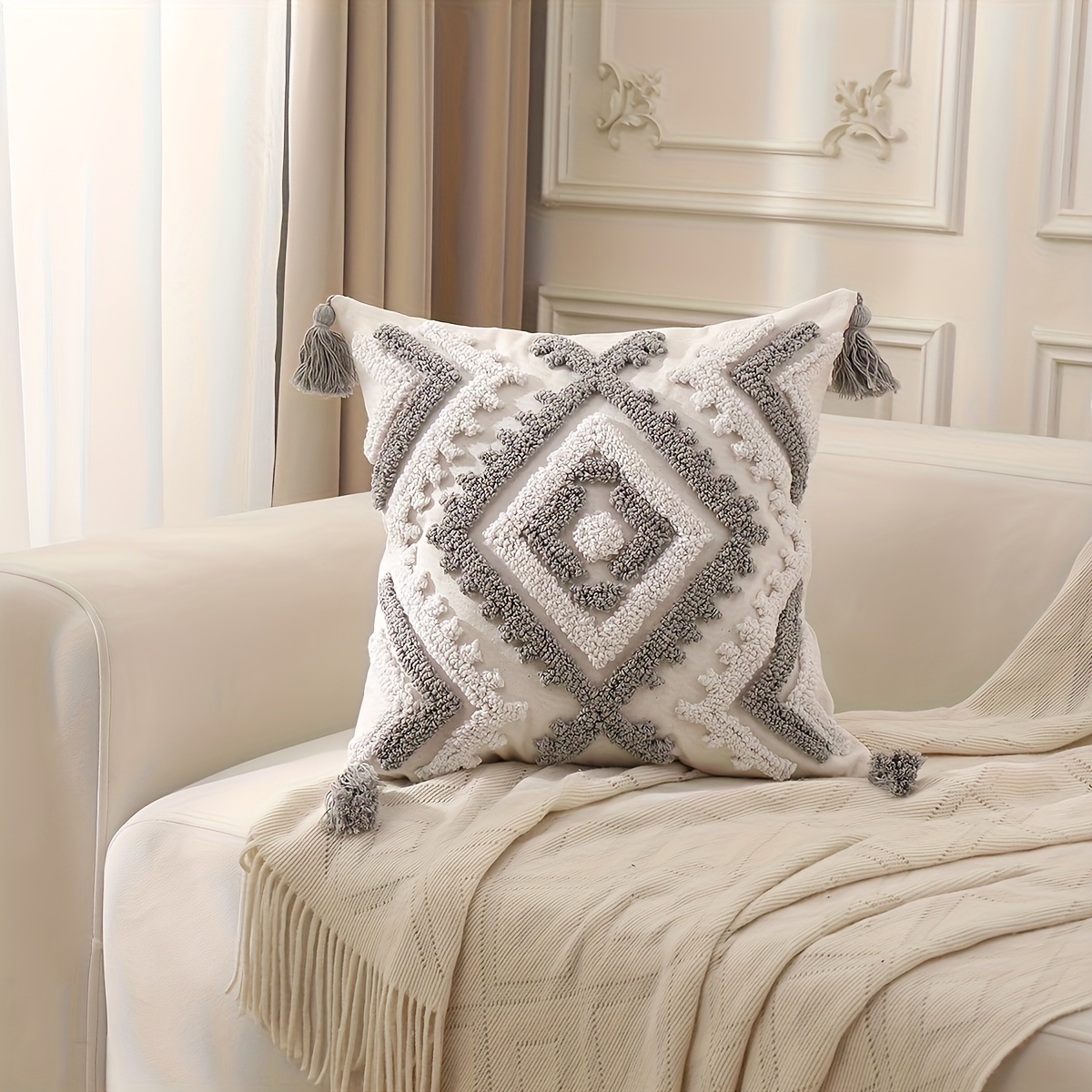 Bohemian Loop-pile Pillowcase, 1pc (insert Not Included)