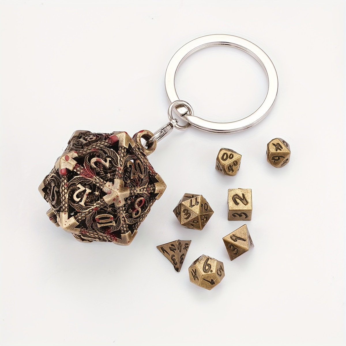 

D20 Metal Dice Box 7- Set For , Icosahedron Shaped Dice, Portable -playing Dice Kit For 14+, Bloodstains Pendant