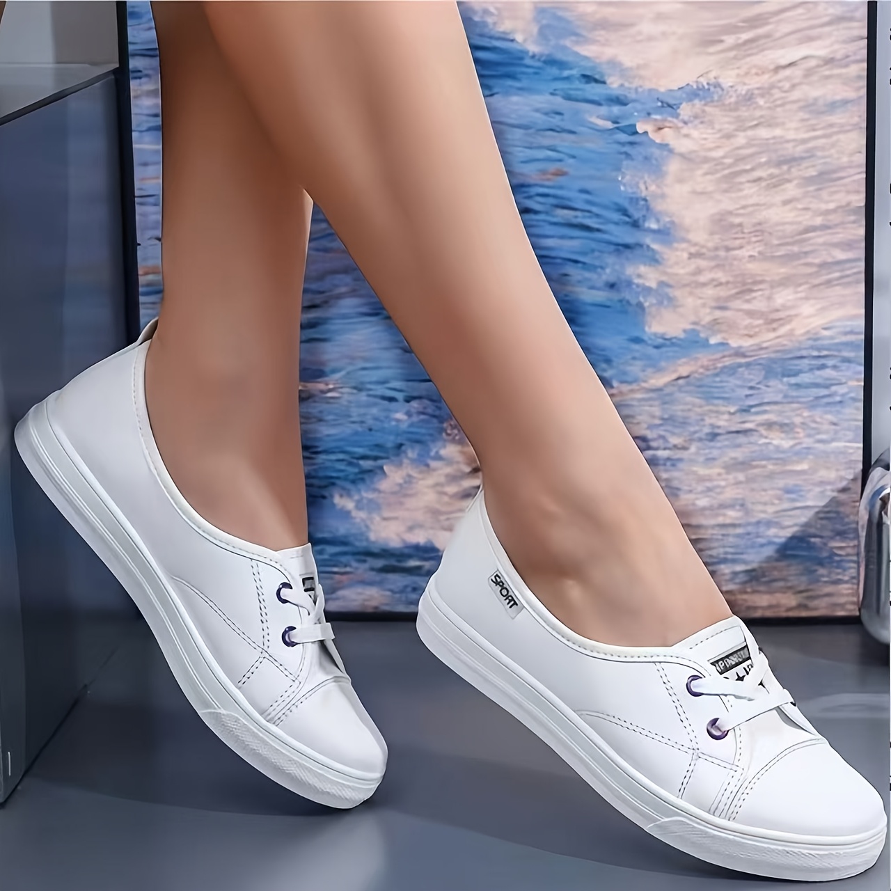 2025 new womens   slip   colorful metal   tongue letter logo lightweight breathable flat white shoes spring summer   casual shoes no tie design women shoes sneakers