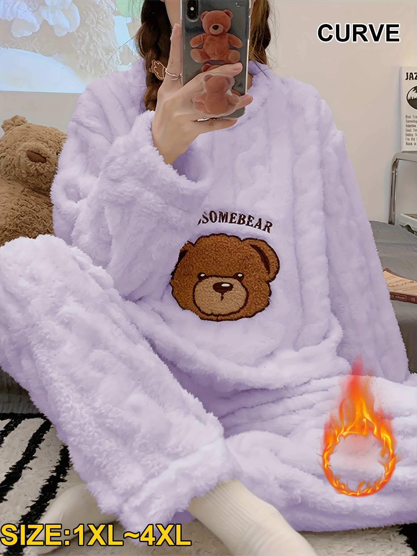 Tyadorw Women's Flannel Pajama Set - Cute Cardigan & Fuzzy Pajama Pants, Kawaii Loungewear For Winter & Relaxing