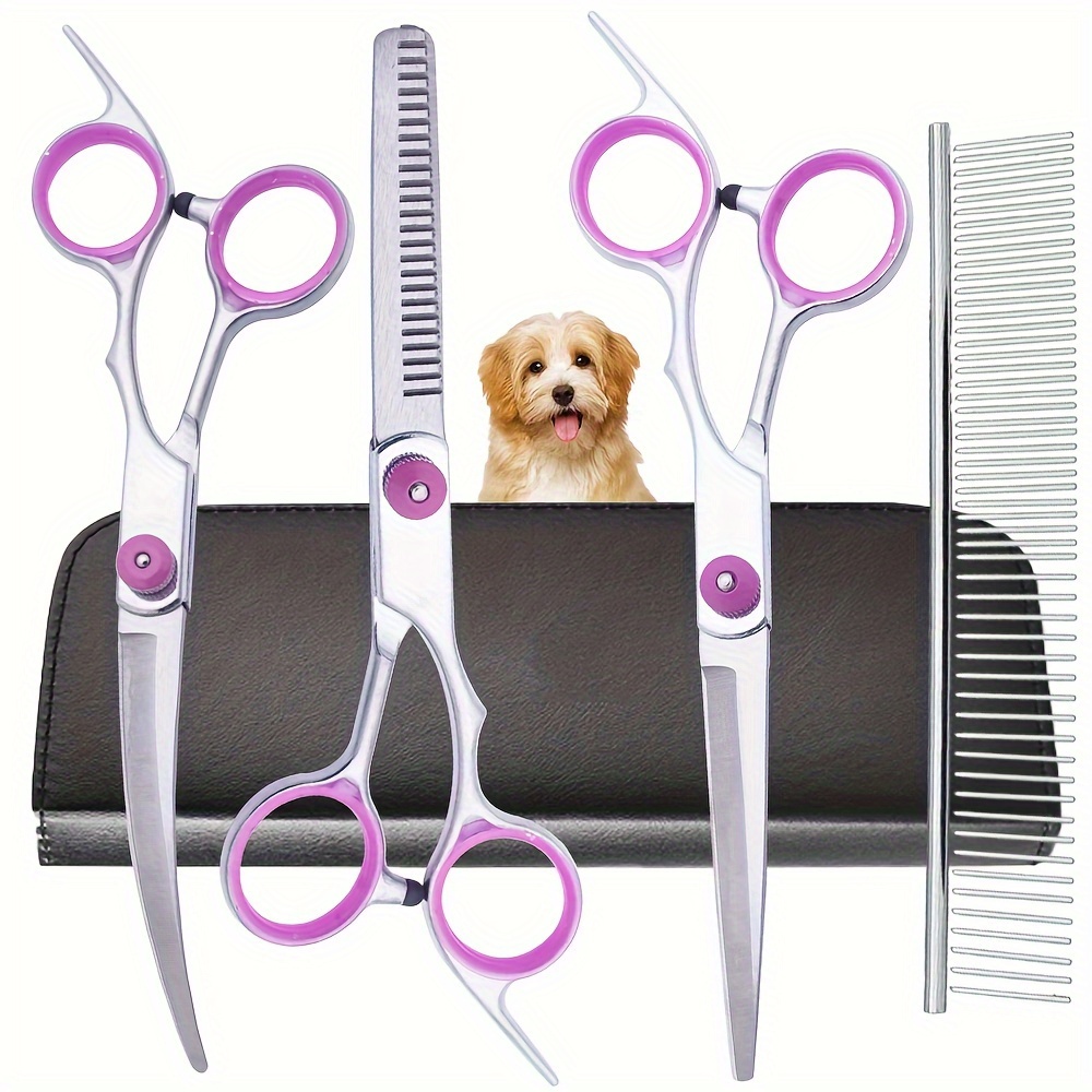 

5-in-1 Professional Pet Grooming Scissors Set With Curved Shears & Comb - Stainless Steel, Right-handed For Dogs And Cats Dog Grooming Equipment Grooming Supplies For Dogs