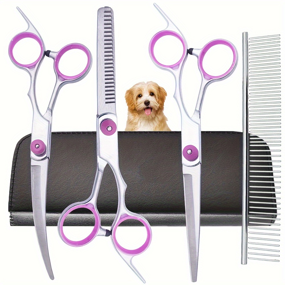 5-in-1 Professional Pet Grooming Scissors Set With Curved Shears & Comb - Stainless Steel, Right-handed For Dogs And Cats Dog Grooming Equipment Grooming Supplies For Dogs