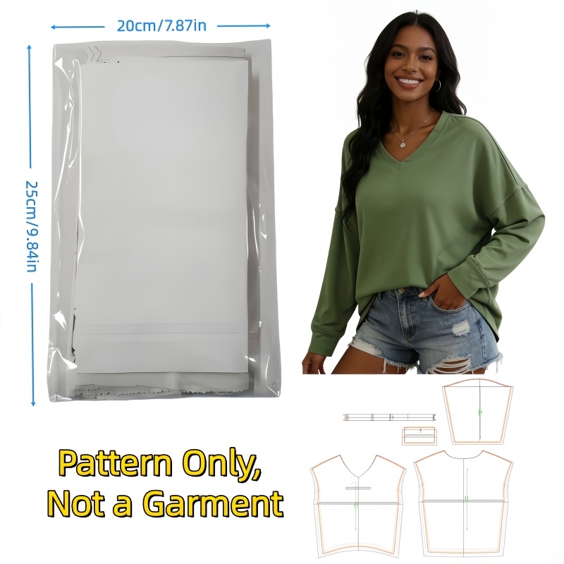 1:1 Clothing Craft Paper Pattern Template, Garment Prototype Design, Women's Loose Comfortable Casual Long Sleeve T-shirt Sewing Pattern