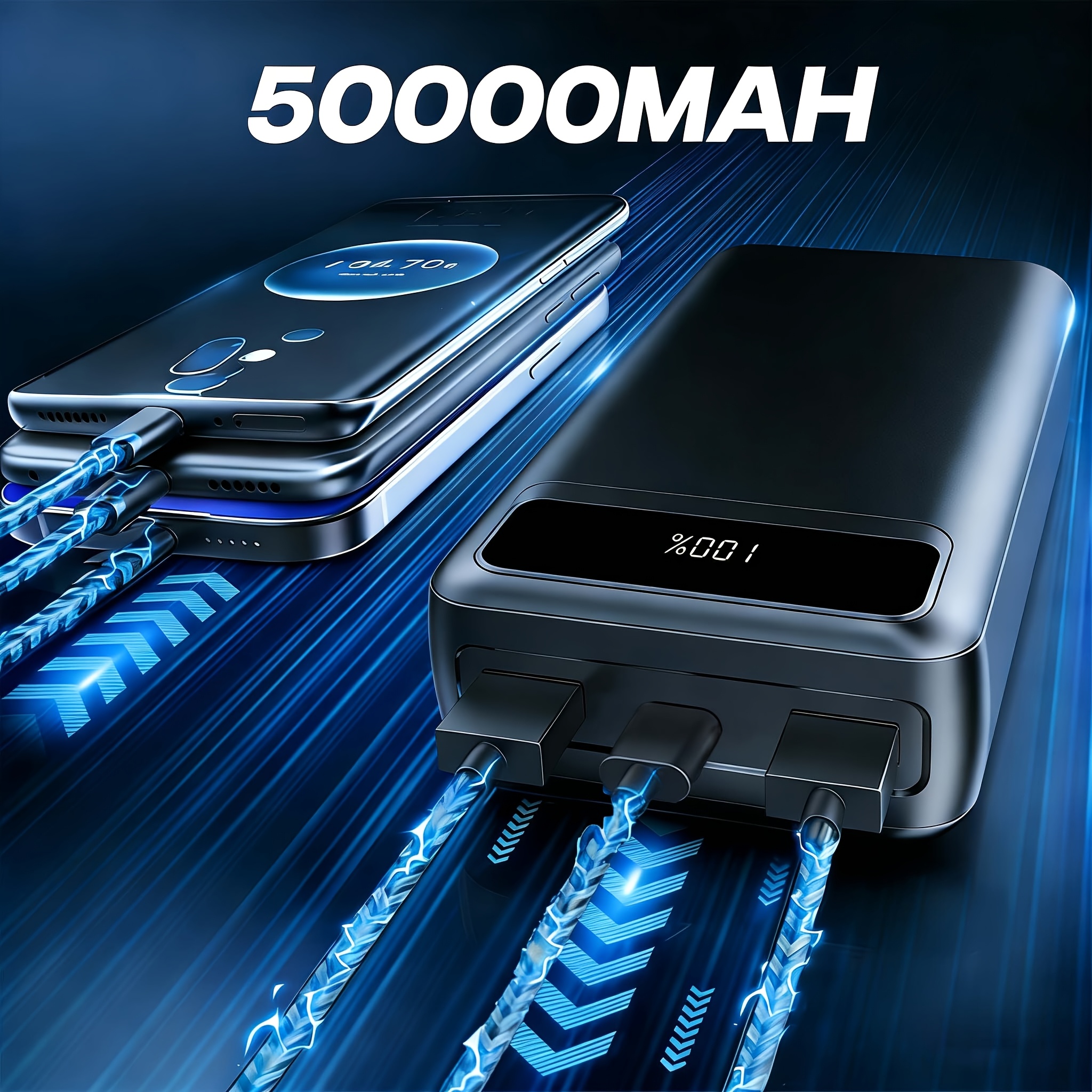 E-shop 50000mAh Powerbank, 66W Schnelllade Powerbank mit 2 USB- und Type-C-Anschlüssen für schnelles bidirektionales Laden, ausgestattet mit einem