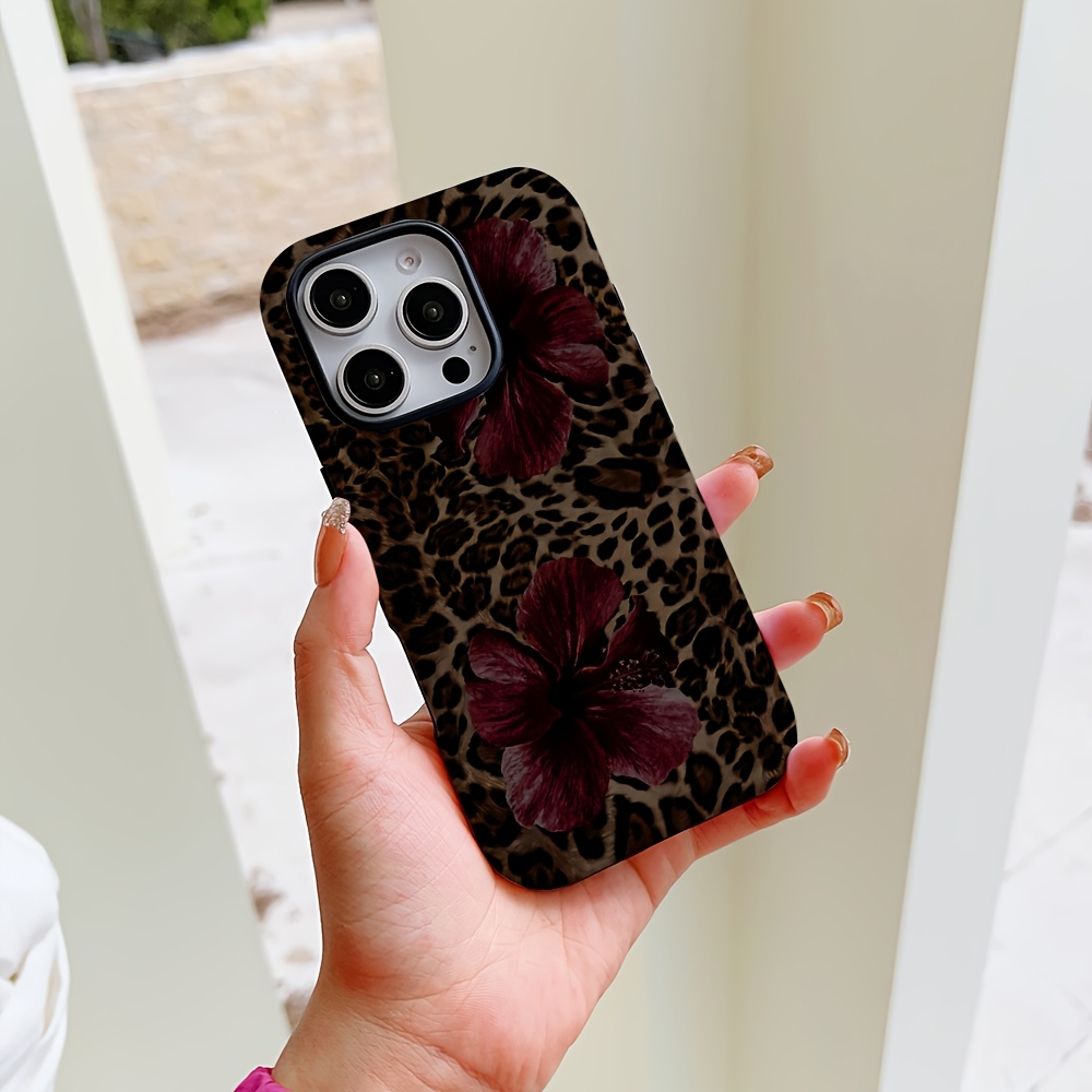 TEMU Phone Case - Phone Case Featuring Leopard Print And Hibiscus, Compatible With For Iphone 17, 16, 16e, 15, 14, 13, 12, 11 Pro Max, Air, X, Xr,