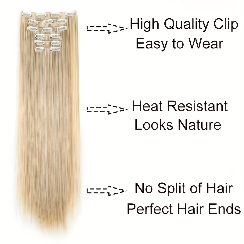 elegant womens long straight hair extensions heat resistant synthetic clips for blonde black hair daily use stylish hairpiece heatresistant hairpiece durable hairpiece details 2