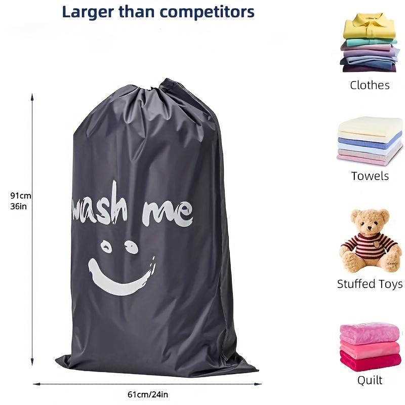 1-Pack Large Travel Laundry Bag with Wash Me Print - Durable Nylon Multi-Functional Organizer for Clothes, Towels & Bedding - Machine Washable & Dry Cleanable (Black & Turquoise), Portable Washing Bag, Easygrip Handle