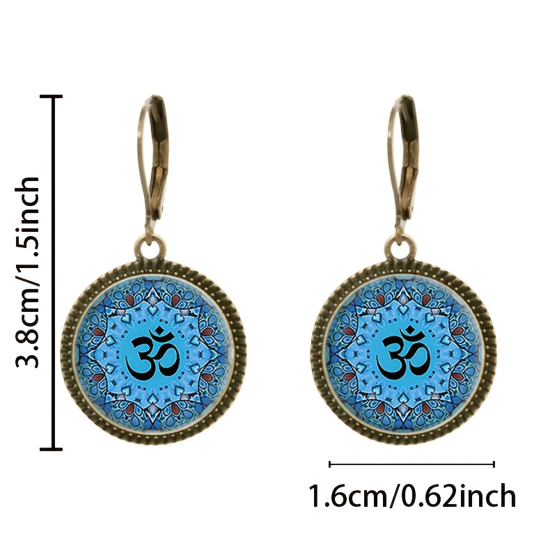 2pc Black Sanskrit Floral Design Pendant Earrings Set