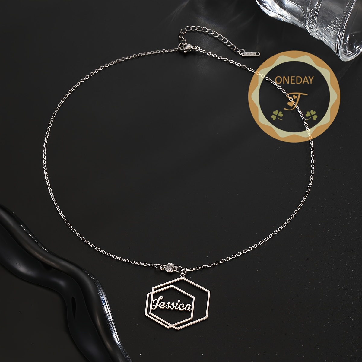 Women's Customizable Double Hexagon Name Necklace