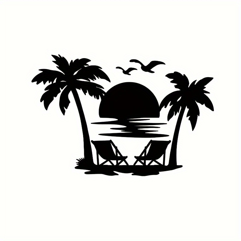 Beach Sunset Palm Trees Beach Chairs Car Sticker For Laptop Truck Wall