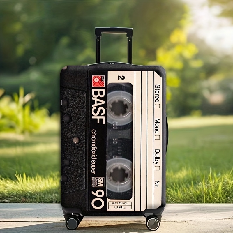 TEMU 1pc Cassette Tape Pattern Luggage Cover, Luggage Protective Cover, Suitcase Dust Cover, Travel Essential Accessories, Travel Suitcase.