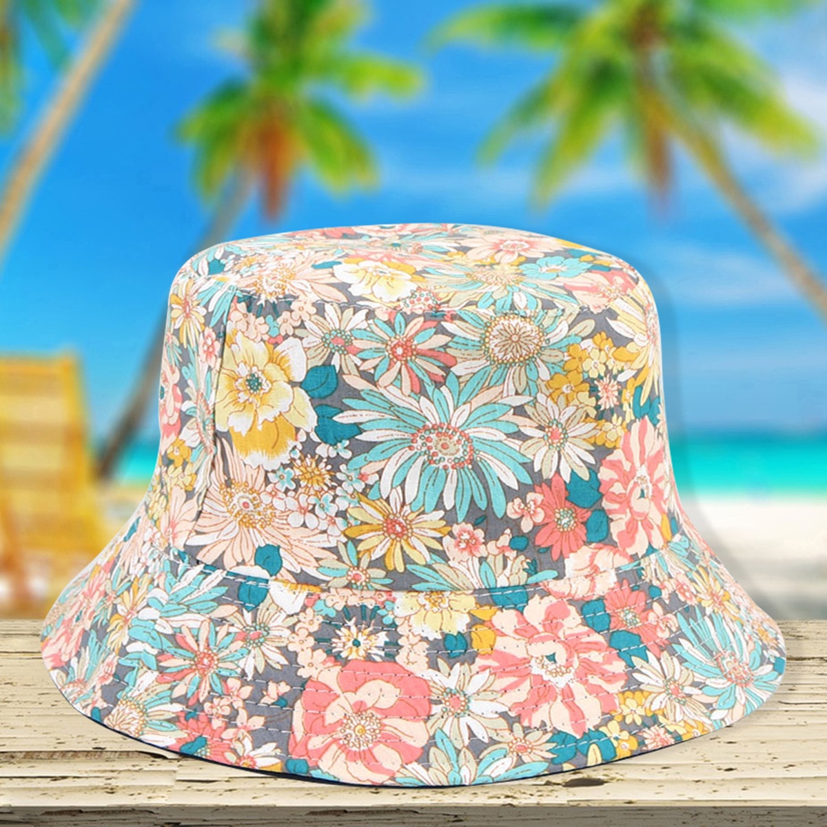 womens floral print bucket hat breathable polyester sun cap Temu