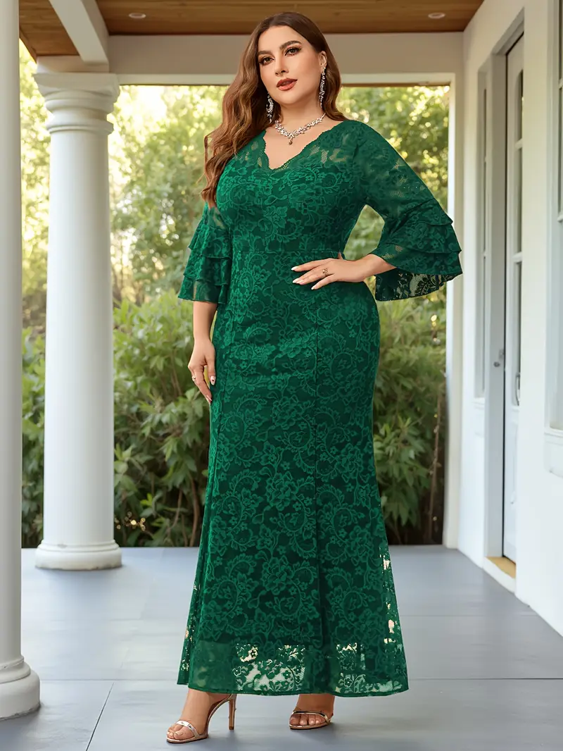 plus size plus size v neck floral lace ruffle sleeve mermaid - Temu United Arab Emirates plus size plus size v neck floral lace ruffle sleeve mermaid - Temu United Arab Emirates