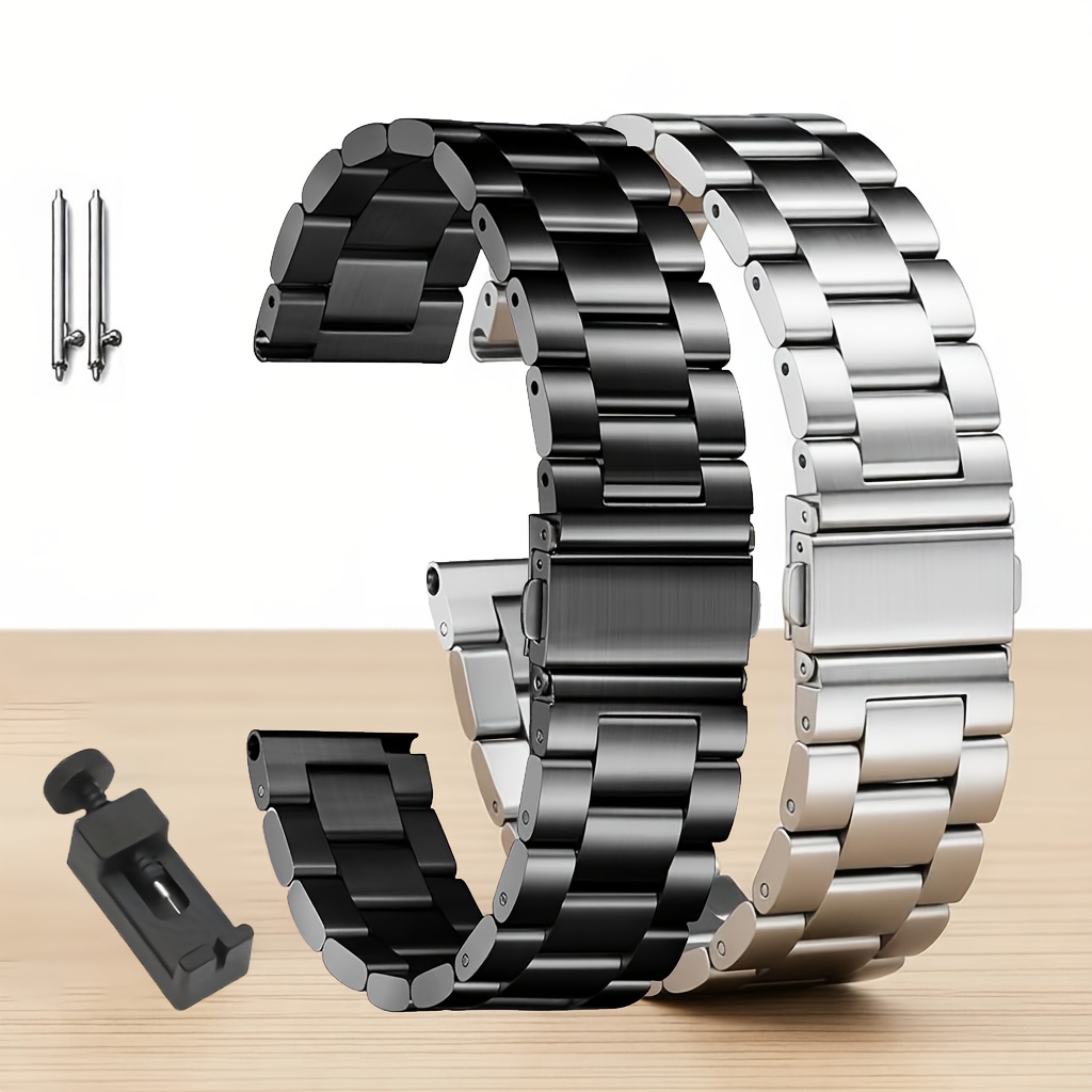 TEMU 2 piezas Correa de reloj de acero inoxidable 18 mm 20 mm 22 mm Pulsera de metal para Samsung Galaxy, para Garmin, para Huawei Correa de reloj