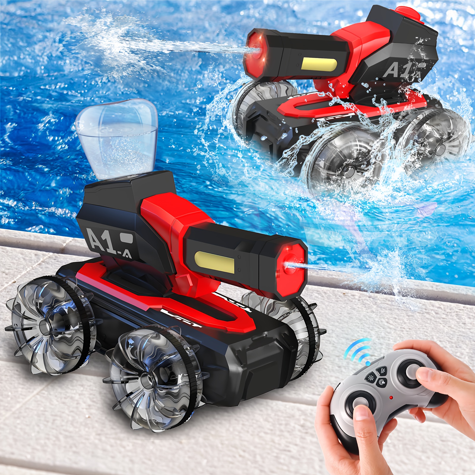 A Super Cool Remote Control Battle Car Amphibious Shooting Tank Waterproof Water Electric Toy Suitable For Children To Fight And Play Rotating Off-road Climbing Car