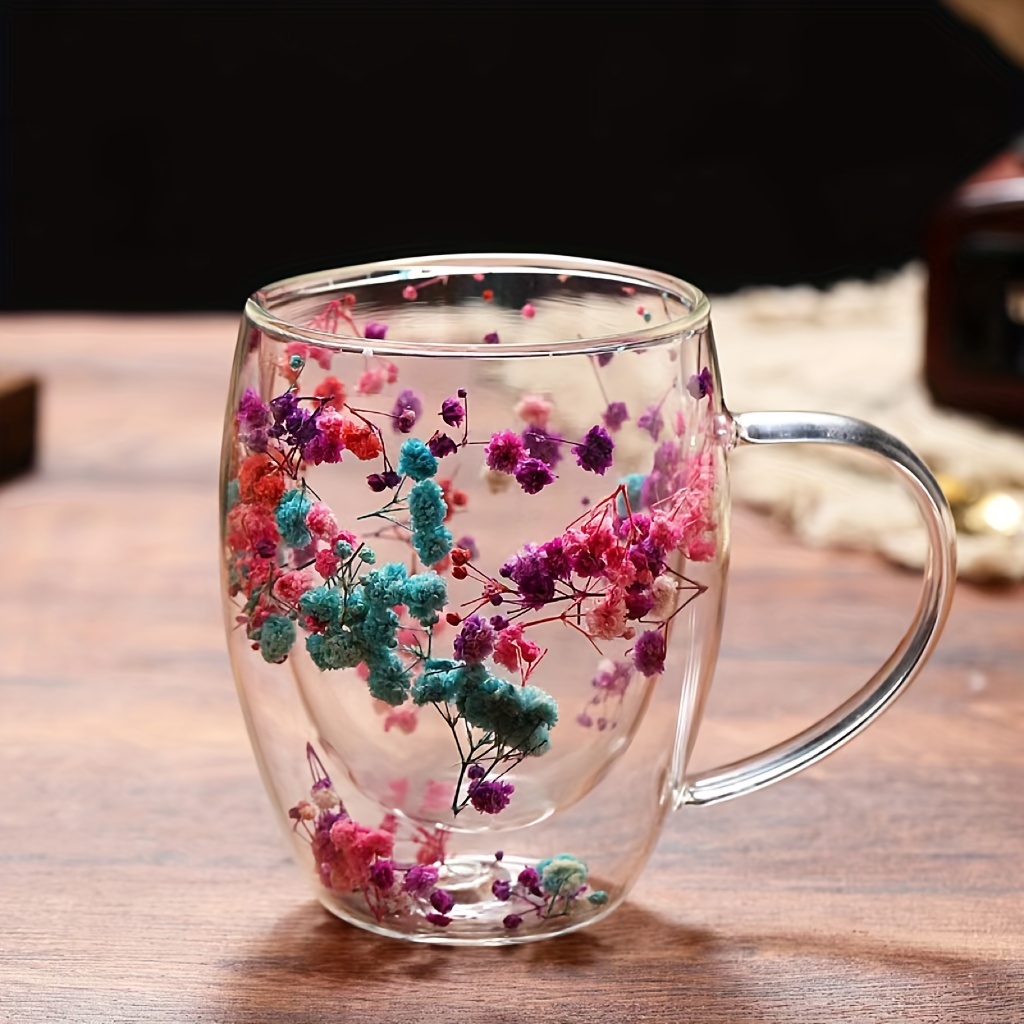 

Charming Dried Flower Glass Tea & Coffee Mug - Heat-resistant, Double-walled For Perfect Temperature Control - Ideal Gift For Mom, Wife, Or Teacher On Mother's Day Or Birthday