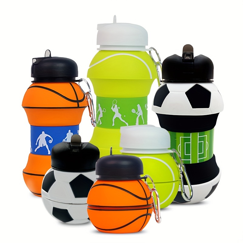 2 botellas de agua de fútbol y baloncesto para niños, botellas de agua  plegables para niños, botellas de agua de silicona para niños, niñas