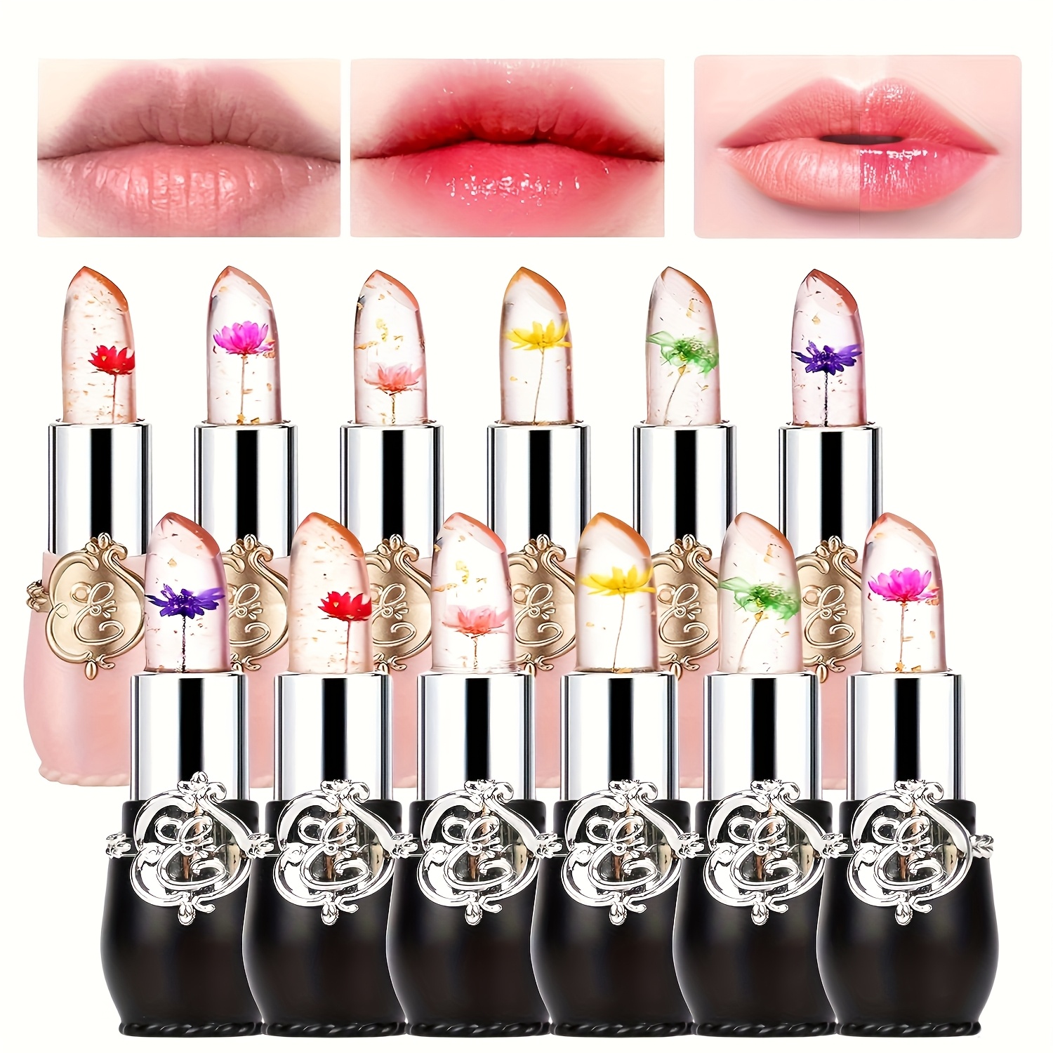 TEMU 12-pcs Crystal Lipstick, Long-lasting Lipstick Lipstick, Magic Temperature Color Changing Lipstick
