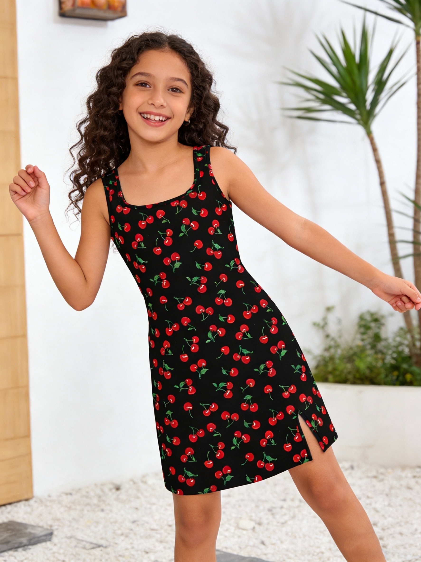 girls teen cherry print camisole dress square - Temu Mauritius