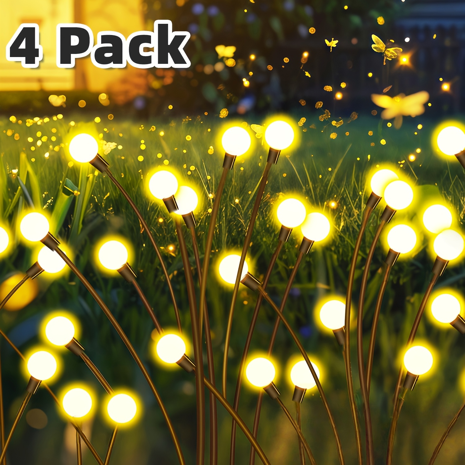 Image of 4pcs Solar Lawn Lights Outdoor, 39 Led Decorative Firework Lights With 7 Lighting , Warm Or Colorful, Smart Light Sensing, Garden Lights For Parties And Landscape Decor
