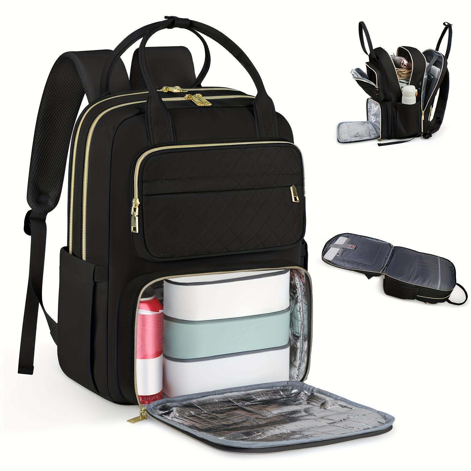 TEMU Rainsmore Lunch Backpack, 15.6-inch Laptop Backpack, Large Capacity Insulated Compartment Office Backpack, Lightweight Travel And Camping