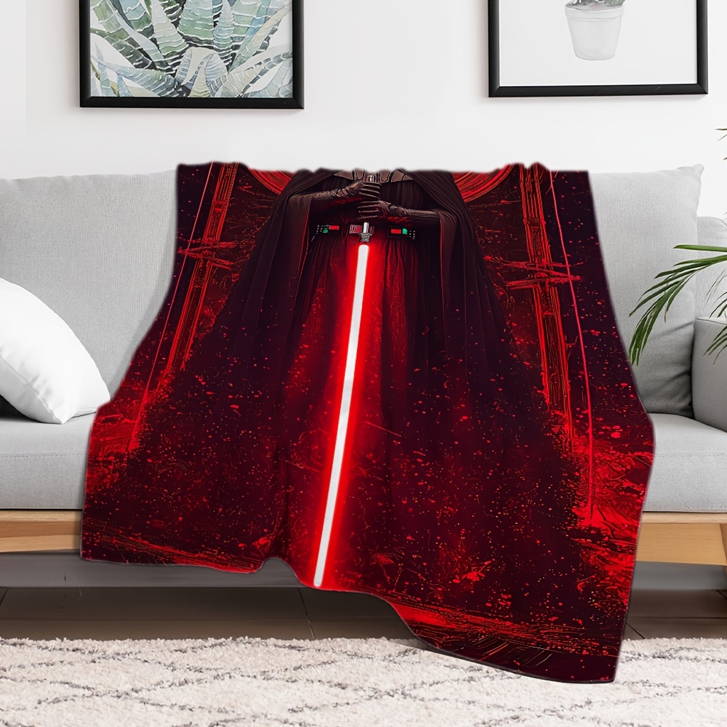 

1pc Contemporary Vader Print Flannel Blanket - 100% Polyester, , Multipurpose, Hand Wash Only, 200-250gsm, Ideal For Home Decor, Sofa, And Camping