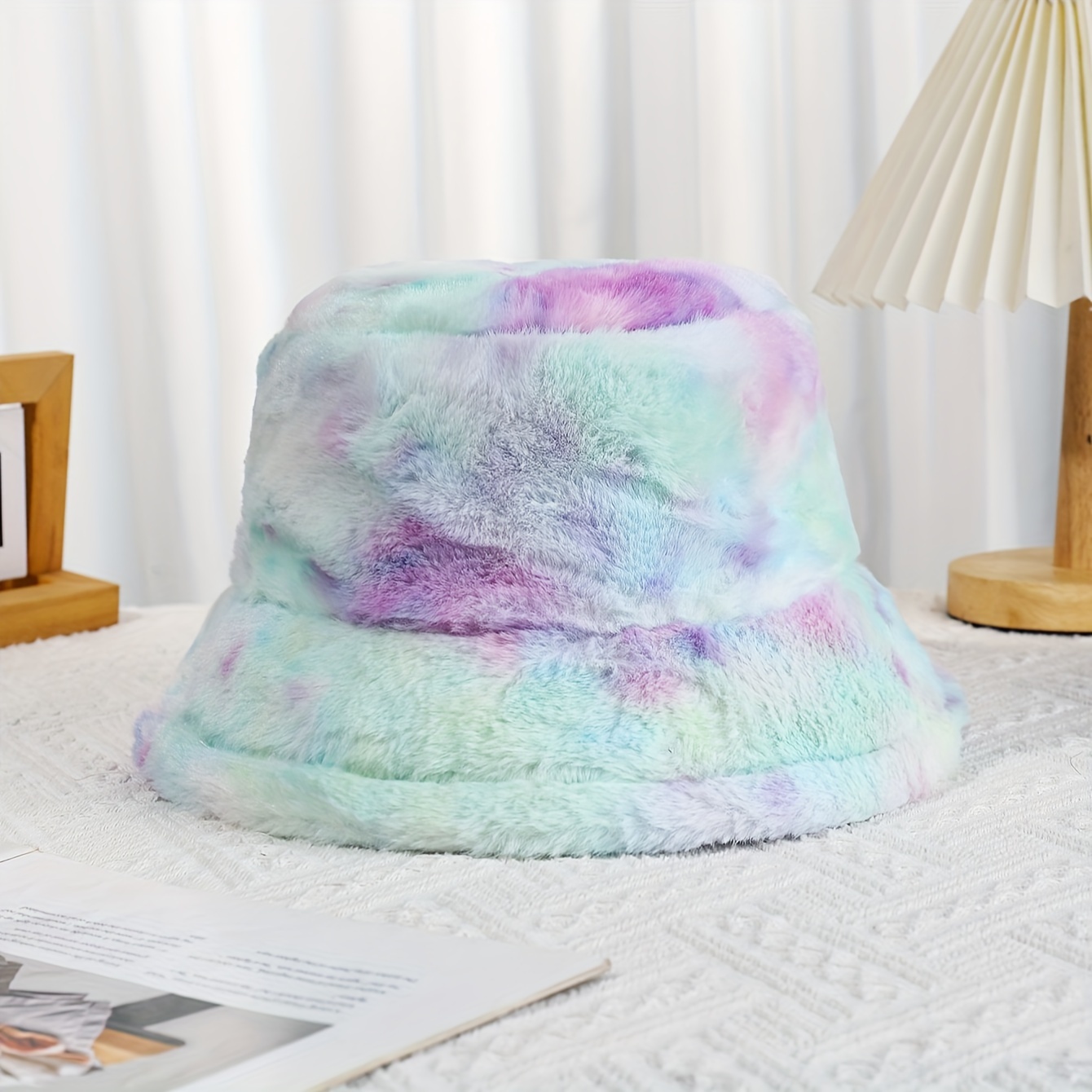 TEMU New Fashionable Individual Autumn Winter 800g Colored Tie-dye Rabbit Plush Fisherman Hat Women's Western Style Warm Outdoor Bucket Hat