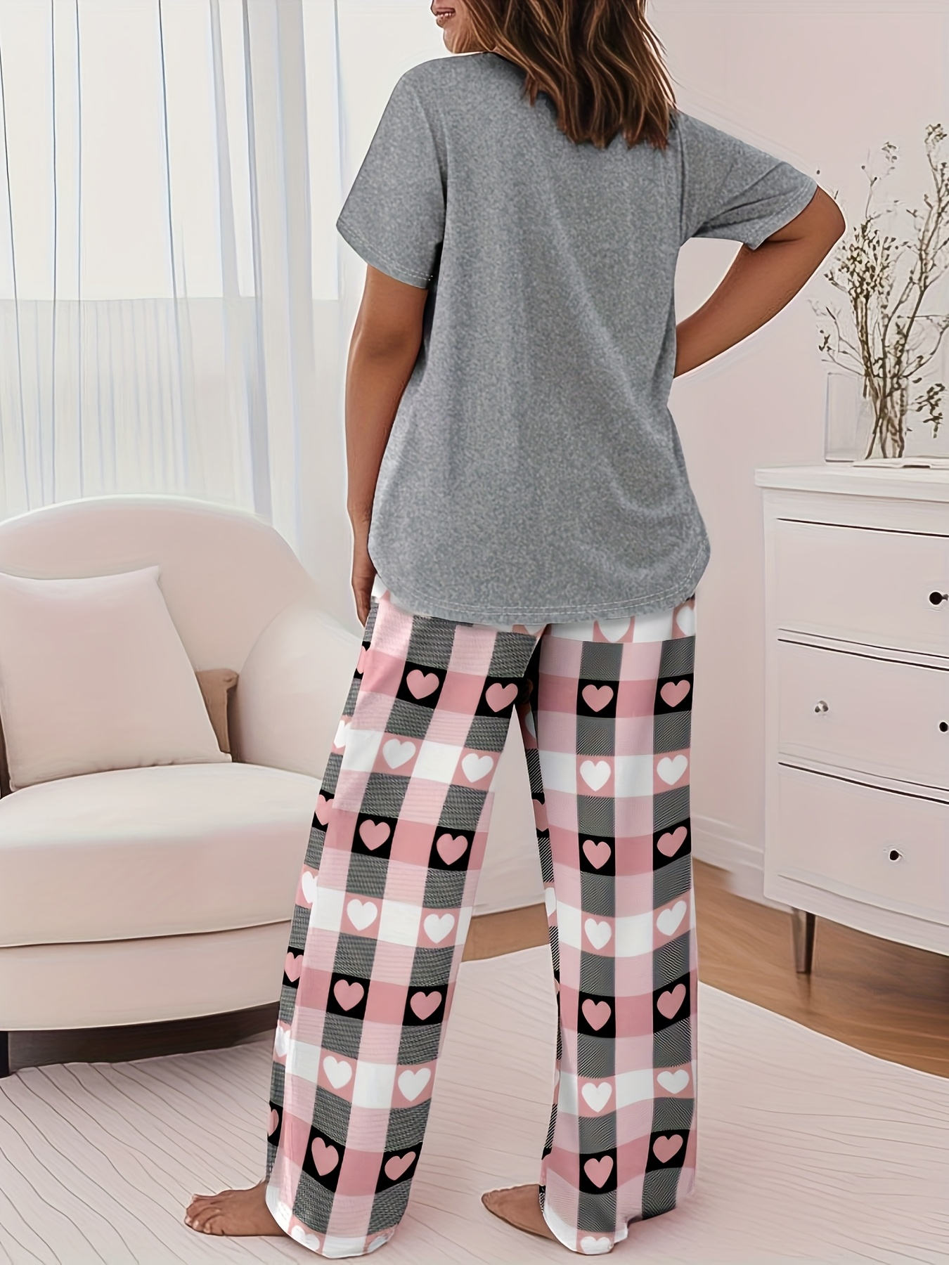 2pcs printed round neck short sleeve set gradient printed loose pants womens summer pajama set breathable   clothing two piece set Product details 17