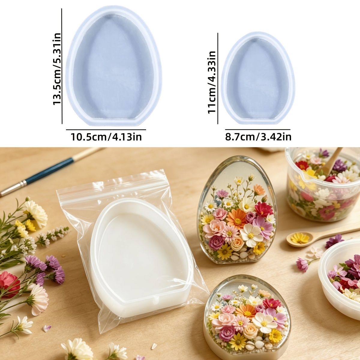 TEMU Resin Silicone Molds Large And -shaped Molds Epoxy Resin Dried Flower Specimen Table Ornament Egg Molds Clay Plaster Art Crafts Mold Drip Glue