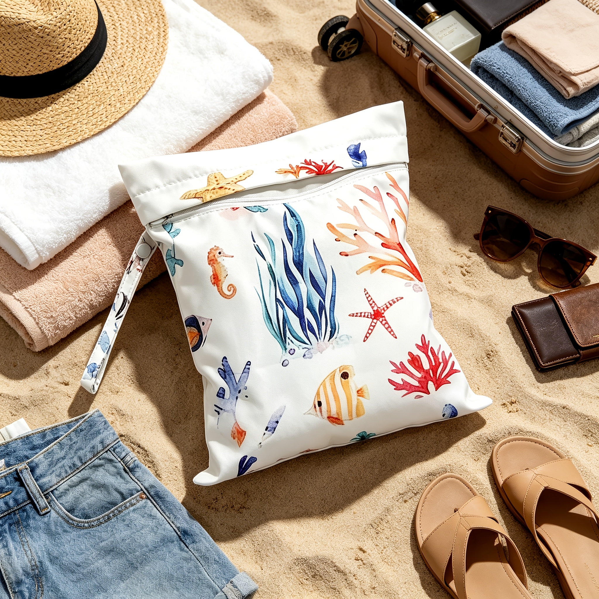 Reusable Wet Bag for Diaper Storage, 9.84in*12.2in, Perfect for Storing Swimwear, Travel Essentials, Beach Items, Pool Supplies, Dirty Workout Gear, and Cosmetics. Ideal for Beach Weddings and as Themed Gifts, Suitable as Holiday Presents