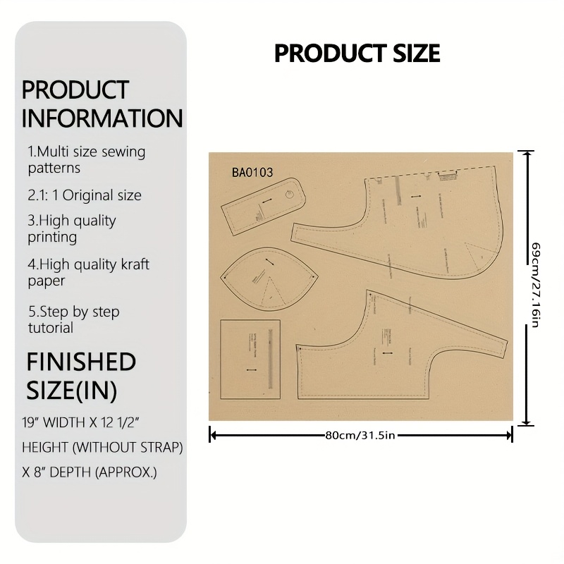 TEMU de couture pour sac HOBO, de couture pour sac à main à l'échelle 1:1, de de sac HOBO élégants, Gabarits de couture parfaits pour de sacs faits