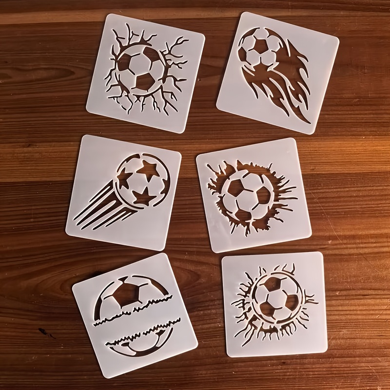 Image of Set Of 6 9*9cm Football Stencils For Layered Designs, Reusable Home Decor Templates For Wood Boards, Wall Art, Scrapbooking, Coloring, Embossing, Photo Albums, And Decorative Cards