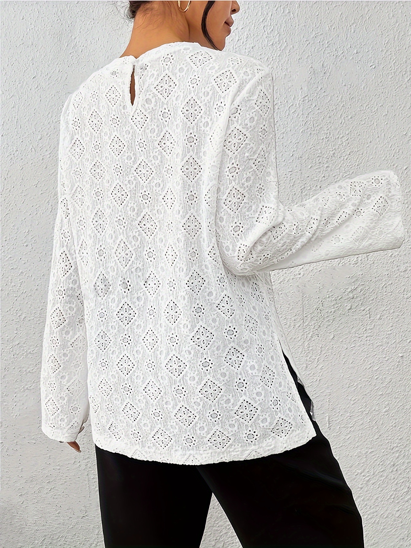 women's elegant white lace bell sleeve round neck top Temu