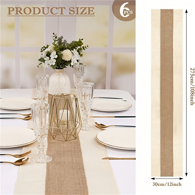 TEMU 1 Farmhouse-style Striped Burlap Table Runner, Jute Linen Blend Fabric, Vintage Country Dining Table Decoration, Suitable For Weddings, Parties,
