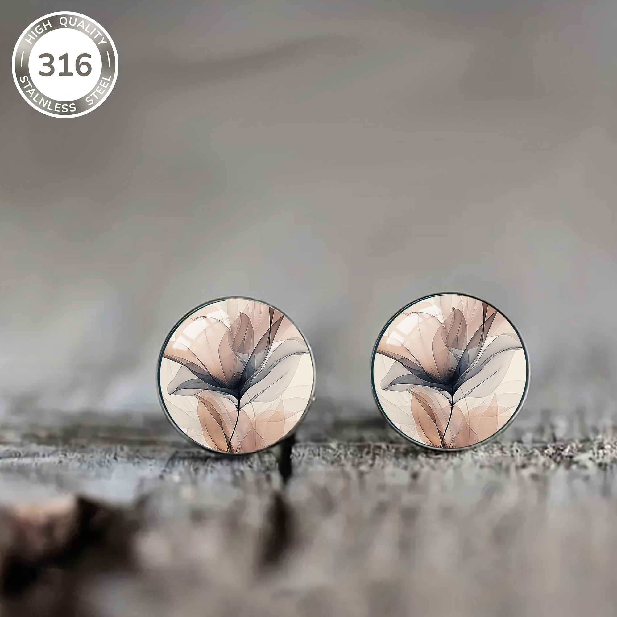 E-shop 1 Paar Elegante Damen-Blumenstecker - 316 Edelstahl mit Konvexem Glas-Einlage, Vintage-inspiriertes Großblumendesign für Hochzeiten,