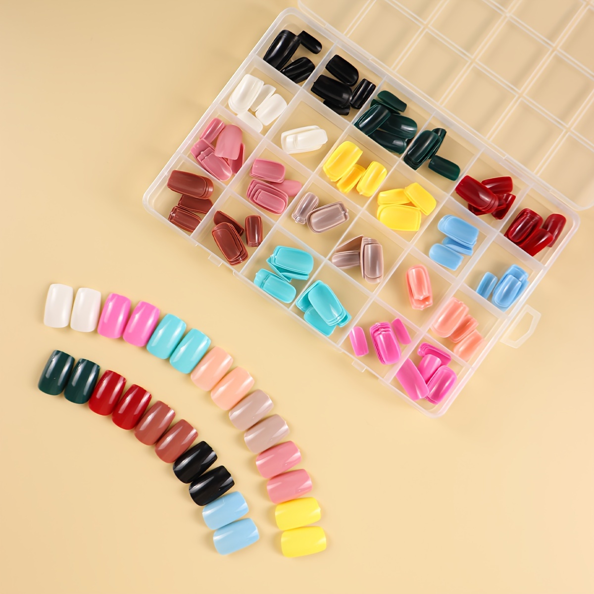 

576pcs Short Square False Nails Kit, 12 Colors Glossy Solid Color, Artificial Fake Nail Set For Diy Nail Art, Women's Wearable Tips