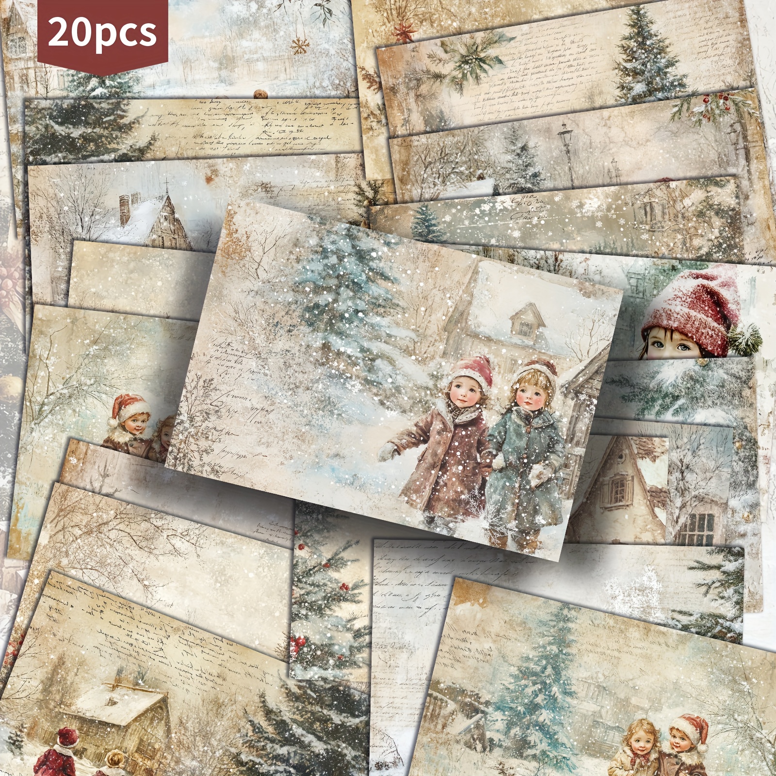 Image of 20pcs Pack Asstss Vintage Christmas Postcards - Pinup, Junk Journal Pages Suitable For Scrapbooking, Crafting & Decorative Card - Collectible Postcard Book, Christmas Decor