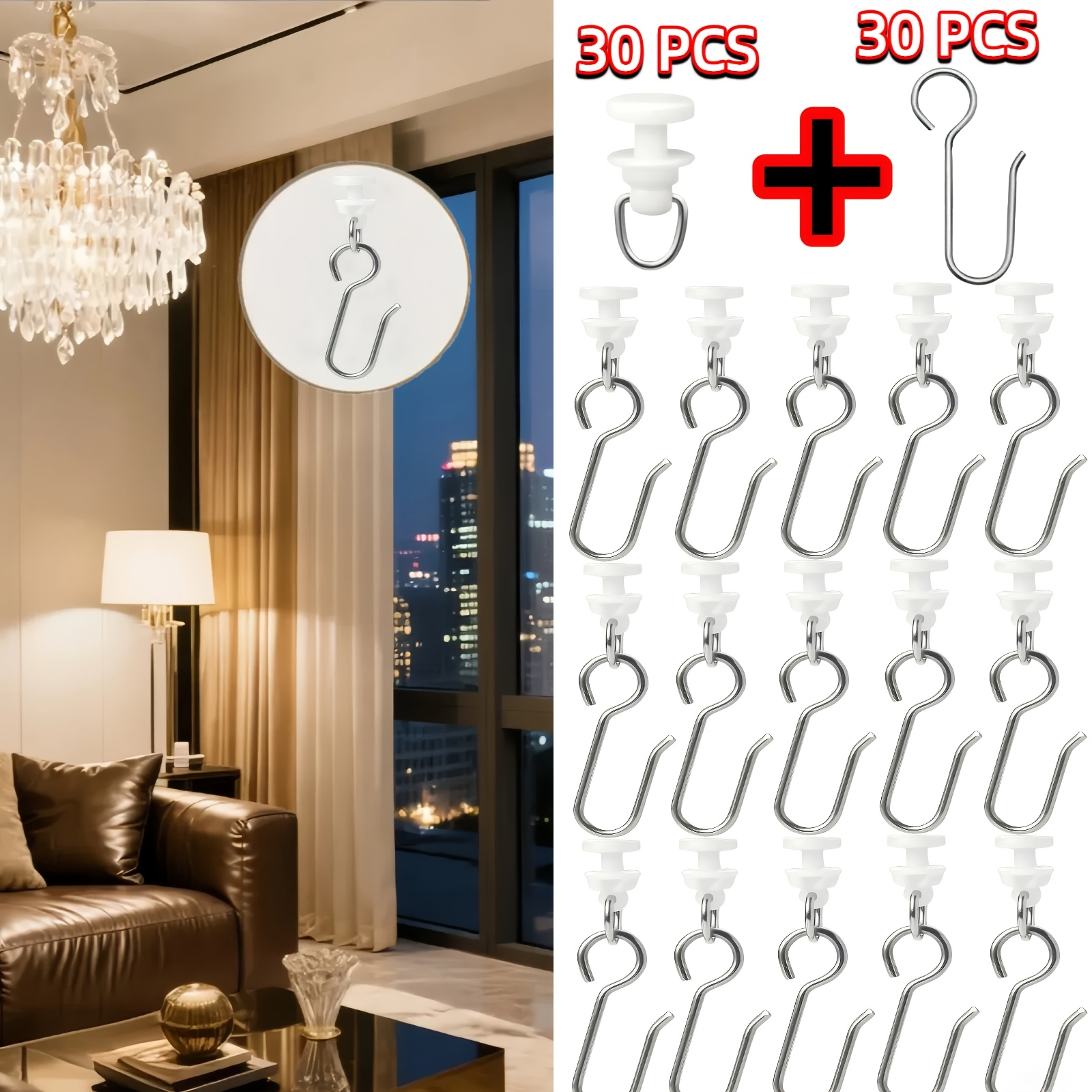 TEMU 60/180pcs White Curtain Track Pulley And Metal S-hook Set, A Versatile Curtain Accessory Kit. The Pulleys Are Made Of Hard Plastic For Stability