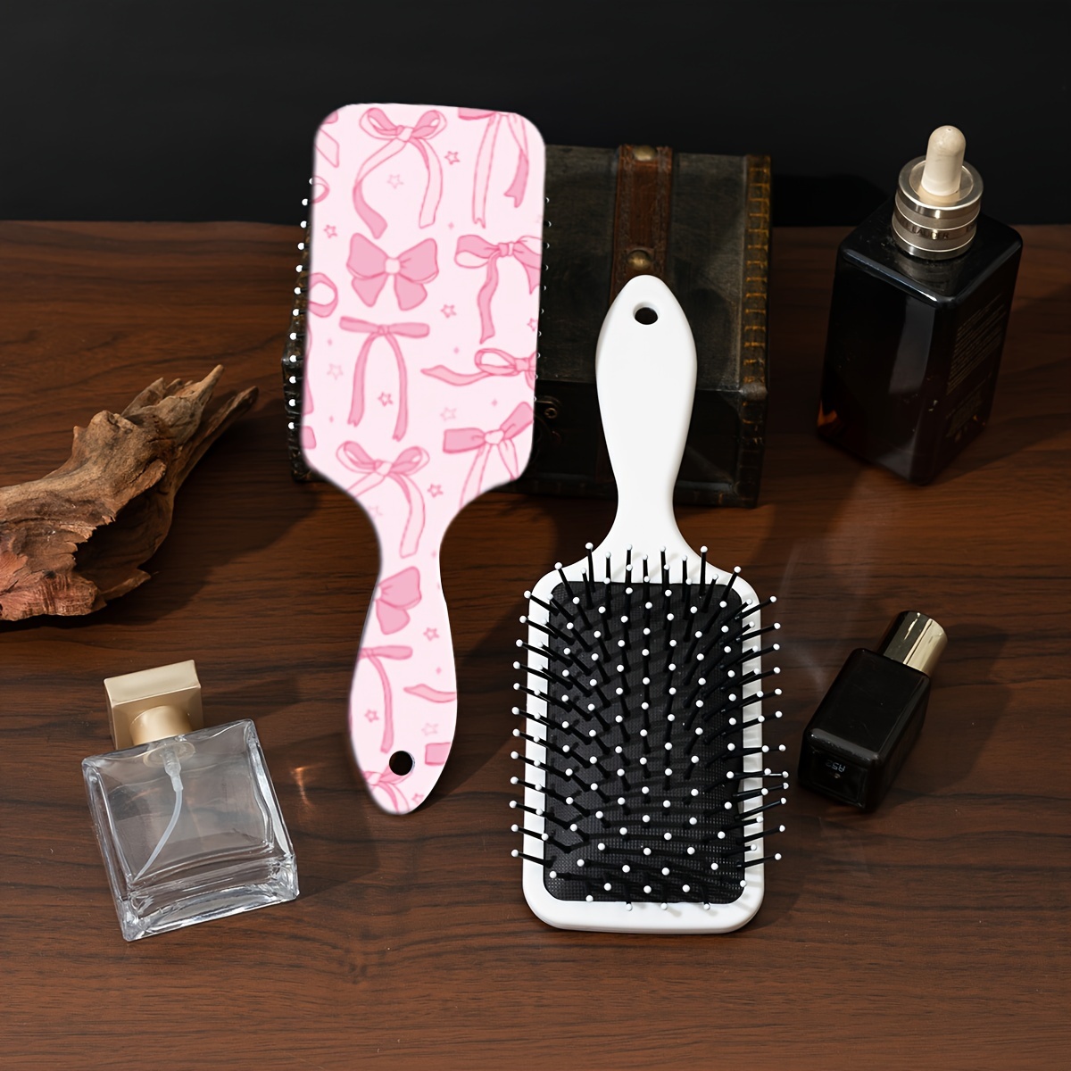 TEMU Chic Bow Pattern Comb For Women - Large, Portable & Durable Hair Care Brush With Abs Handle