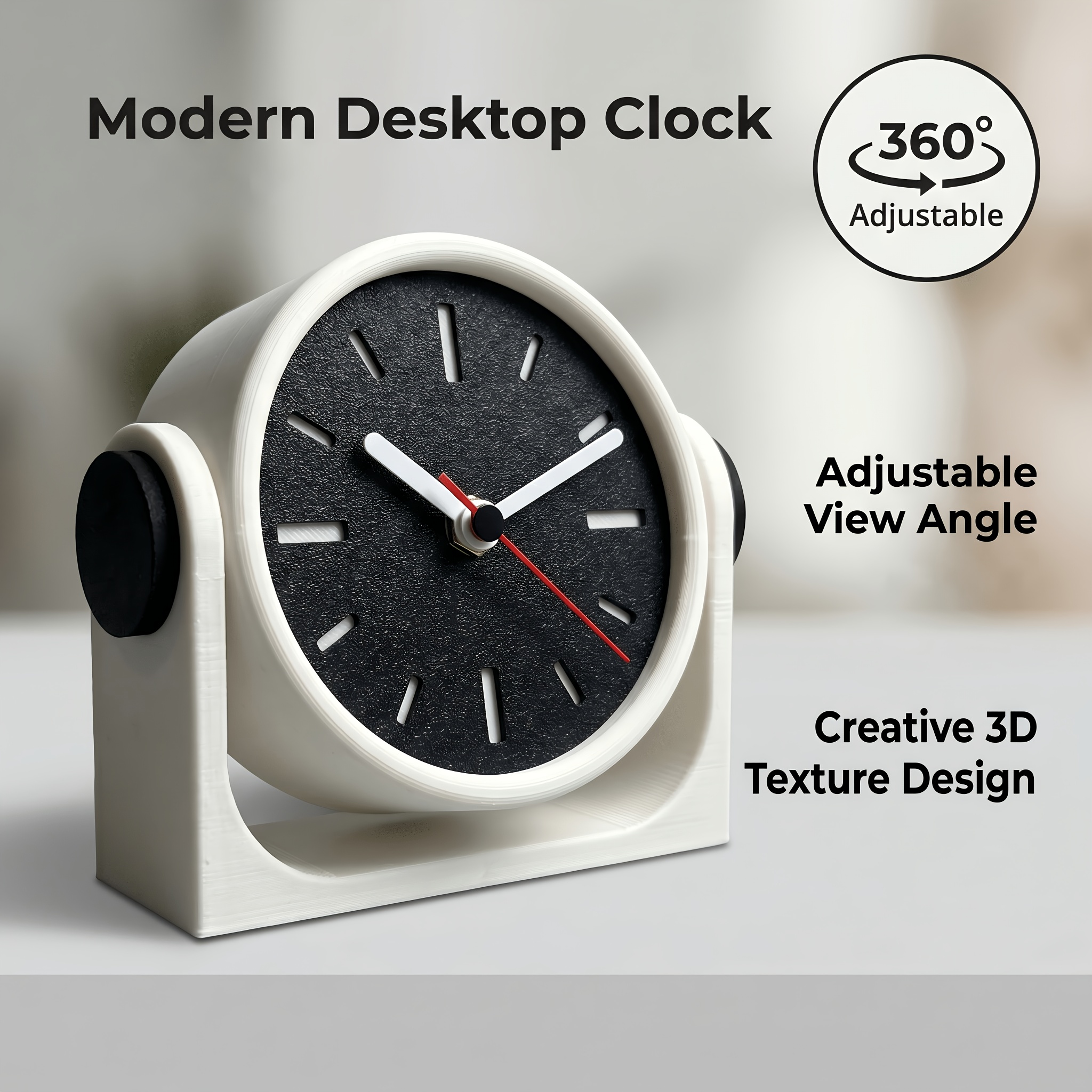 TEMU Modern Desktop Clock, Adjustable Angle . Compact And Portable Desktop Clock. Silent Operation Without Chime. High-contrast Dial Suitable For