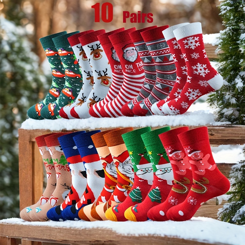 

10 Pairs Unisex Christmas , And Elastane , Fit Non-binding Top, Cushioned , Toe, Washable,