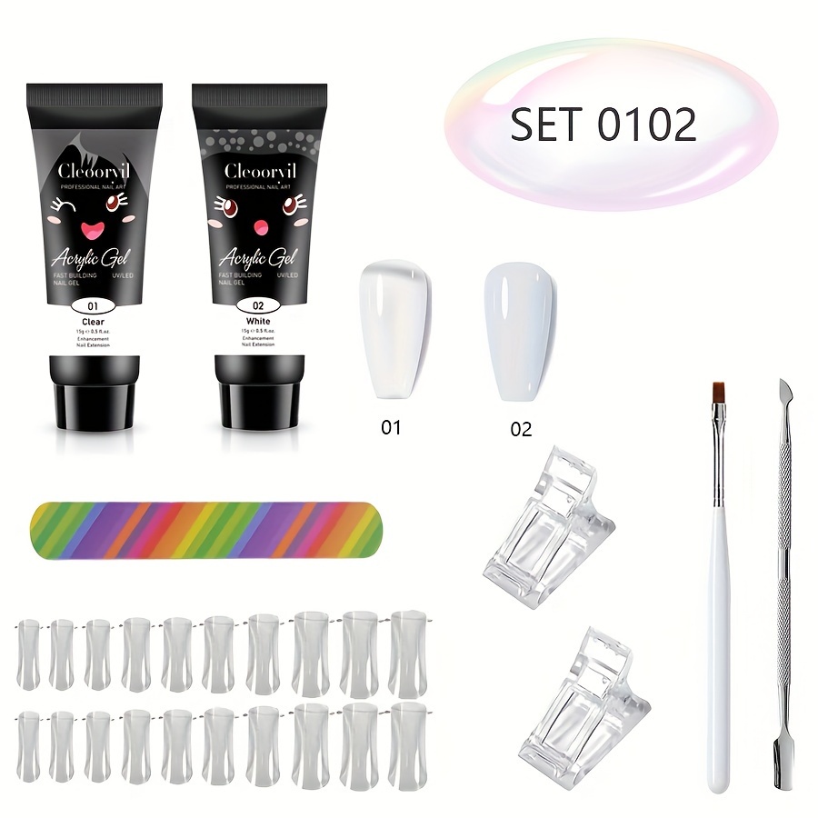 

8-piece Nail Extension Kit: 15ml Crystal Quick Builder Gel, Odorless, With Dual Forms & Nail Brush - Choose From 12 Colors Gel Nail Supplies Gel Nail Kit
