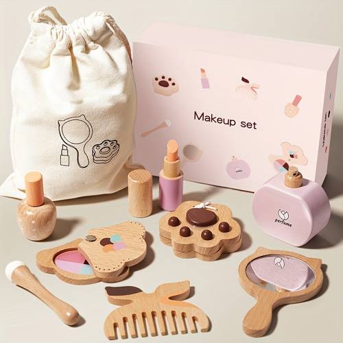 wooden simulation makeup toy set up kit for preschool girls pretend play birthday and easter holiday gift