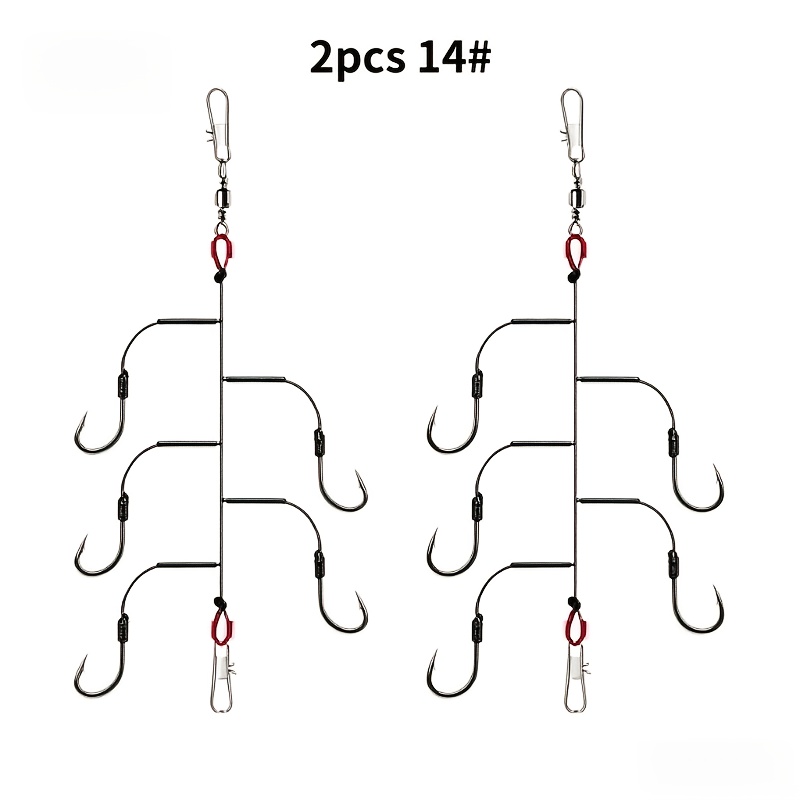 Image of 2pcs Stainless Steel Pre-tied 5-hook Rig, The Box, Suitable For Anti- Fishing Rigs Surf Rods, Raft Rods, Sea Rods, And Long-casting Rods.