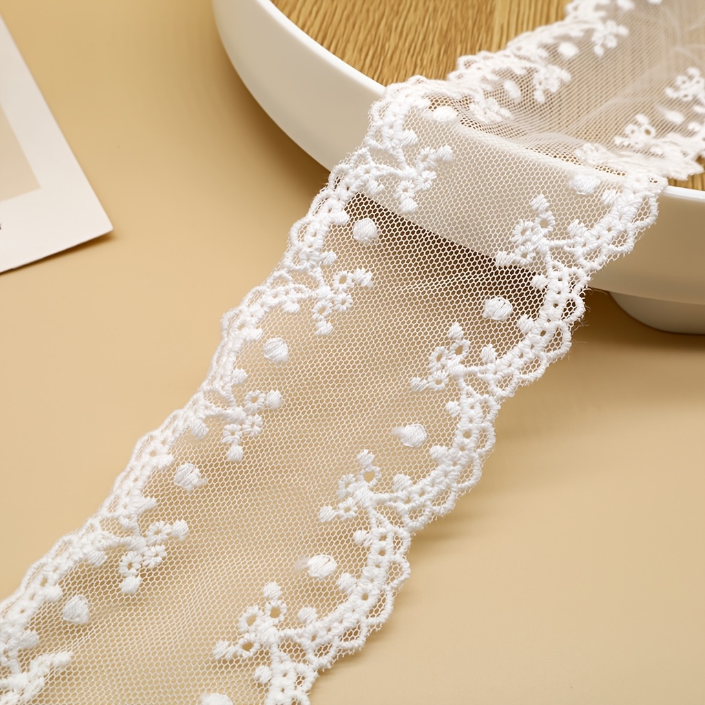 Image of 1 Yard White Lace Ribbon With Bow Detail, Embroidered Lace Trim For Diy Crafts, Sewing, Clothing, Bedding Accessories - Fabric Lace Material