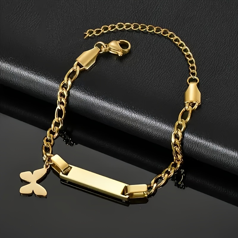 TEMU Customizable Stainless Steel Bracelet Featuring A Pendant, Perfect For Engraving Names. An Ideal Gift For Anniversaries, Birthdays, Family, , Or
